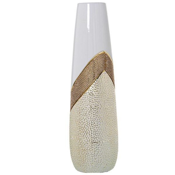 Vase Alexandra House Living White Golden Silver Ceramic Shiny 14 x 14 x 45 cm Cheap