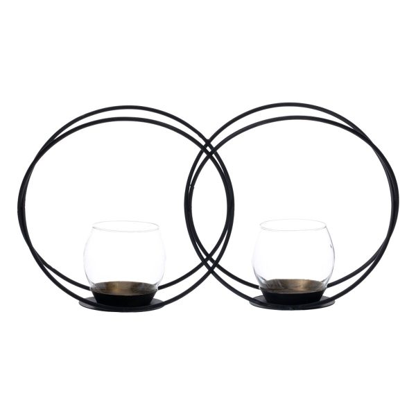 Candleholder 35,5 x 8,2 x 18,7 cm Crystal Black Metal (2 Units) Online now