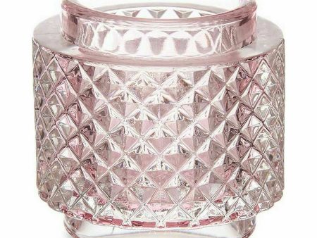 Candleholder Pink Glass (9 x 8,8 x 9 cm) (12 Units) For Discount