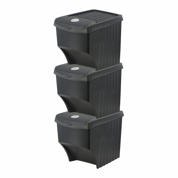 Bucket set Sortibox Black Stackable (3 Units) Discount