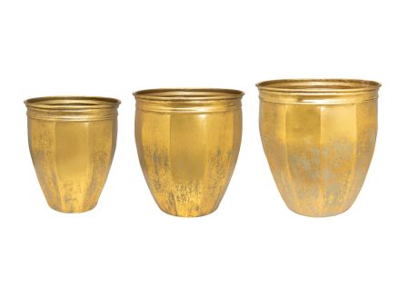 Set of Planters Romimex Golden Metal 36 x 39 x 36 cm 3 Pieces Cheap