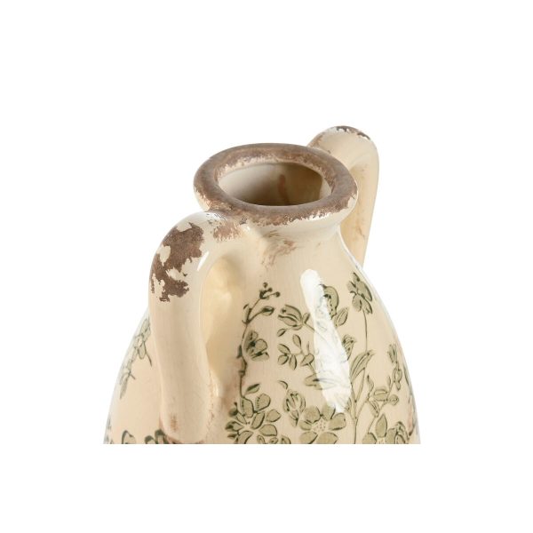 Vase Home ESPRIT White Brown Green Stoneware Leaf of a plant 13 x 13 x 35 cm Online Hot Sale