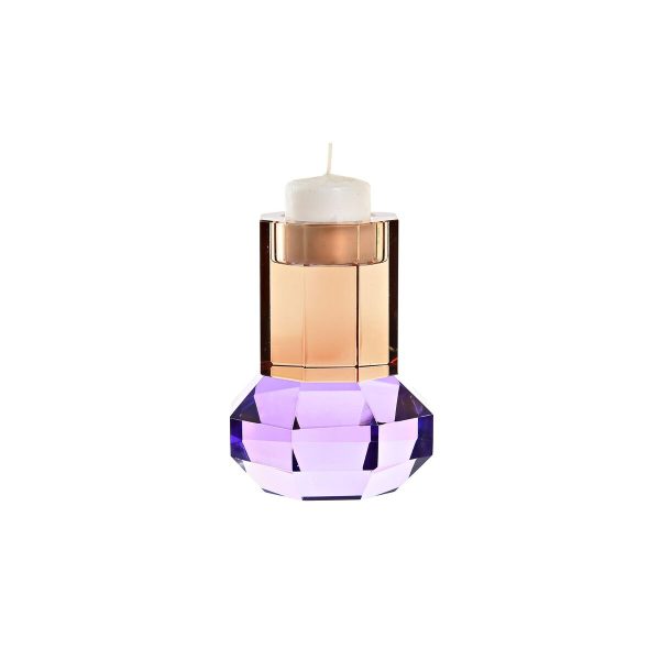 Candleholder DKD Home Decor Crystal Lilac Orange Bicoloured 9 x 9 x 12 cm For Discount