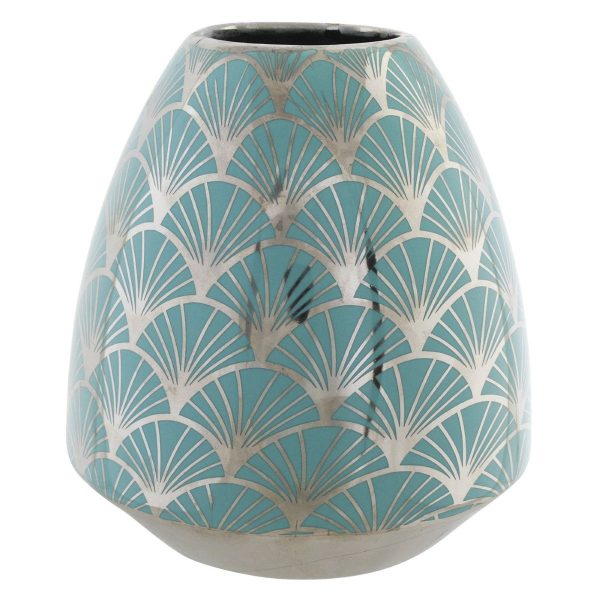 Vase DKD Home Decor Porcelain Golden Turquoise White Oriental Chromed 16 x 16 x 18 cm Cheap