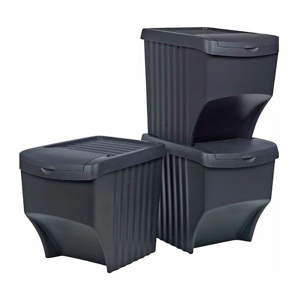 Bucket set Sortibox Black Stackable (3 Units) Discount