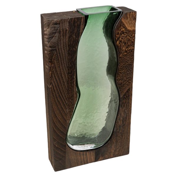 Vase Romimex Brown Green Wood Glass 18 x 32 x 6 cm For Discount