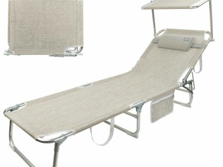 Beach sunbed Colorbaby Foldable Beige 188 x 58 x 30 cm Hot on Sale