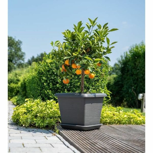 Plant pot Garden ID Anthracite Squared Stone effect 40 x 35 cm Supply