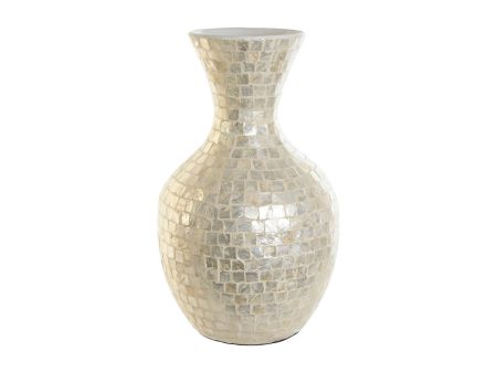 Vase DKD Home Decor White Bamboo Mother of pearl Natural Leaf of a plant Mediterranean 31 x 31 x 51,5 cm Online Hot Sale