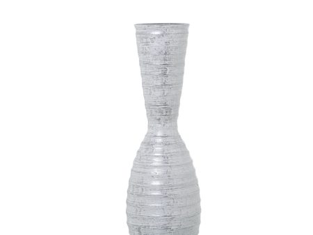 Floor vase Alexandra House Living White Silver Ceramic Stripes 18 x 18 x 56 cm Discount