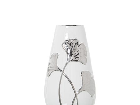 Vase Alexandra House Living White Silver Ceramic 14 x 25 cm For Discount