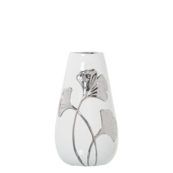 Vase Alexandra House Living White Silver Ceramic 14 x 25 cm For Discount