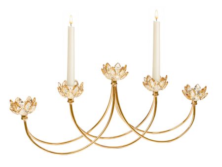 Candle Holder Romimex Golden Metal Glass 55 x 22 x 8 cm Online Sale