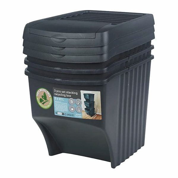 Bucket set Sortibox Black Stackable (3 Units) Discount