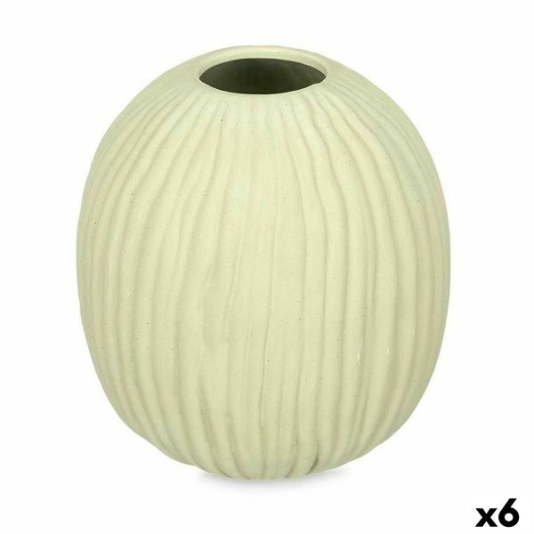 Vase Green Dolomite 15 x 18 x 15 cm (6 Units) Sphere Stripes For Cheap