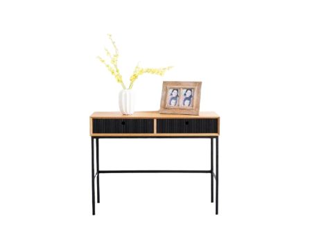 Console Romimex Black Natural Metal MDF Wood 107 x 47 x 28 cm Fashion