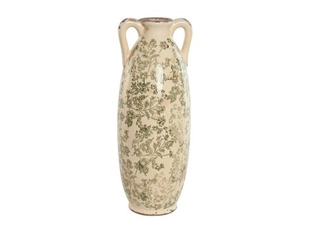 Vase Home ESPRIT White Brown Green Stoneware Leaf of a plant 13 x 13 x 35 cm Online Hot Sale