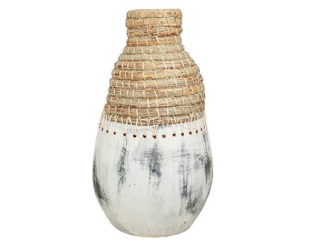 Vase Alexandra House Living White Beige Ceramic Rattan 25 x 60 x 25 cm Online Sale