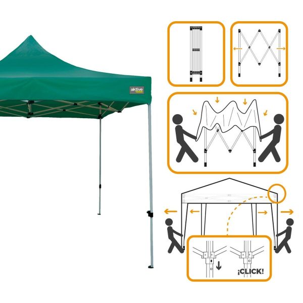 Gazebo Aktive Foldable Adjustable height Steel Polyester 420D Oxford Green 300 x 320 x 300 cm Online