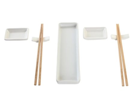 Sushi Set DKD Home Decor 24 x 7 x 2 cm Natural White Stoneware Oriental Online Sale