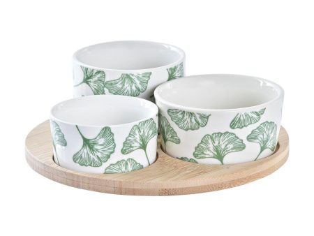 Appetizer Set DKD Home Decor Bamboo Stoneware Sheets Tropical 4 Pieces 18 x 18 x 1 cm on Sale