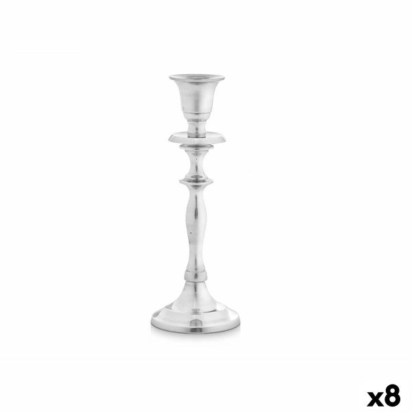 Candle Holder Silver Aluminium 4,5 x 20 x 7,5 cm (8 Units) For Cheap