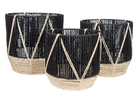 Set of Planters Romimex Black Rope (3 Pieces) For Cheap