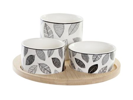 Appetizer Set DKD Home Decor White Black Bamboo Stoneware Sheets Cottage 3 Pieces 8 cm 20 x 20 x 8 cm Supply