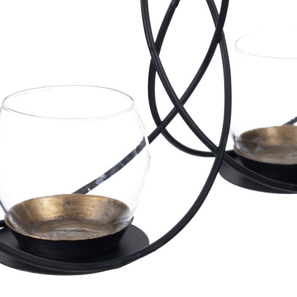 Candleholder 35,5 x 8,2 x 18,7 cm Crystal Black Metal (2 Units) Online now