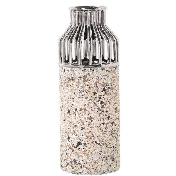 Vase Alexandra House Living Silver Granite Ceramic 12 x 12 x 32 cm For Sale