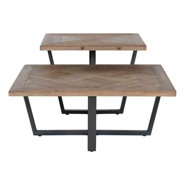 Centre Table Home ESPRIT Black Natural Metal Fir wood 118 x 78 x 45 cm For Sale