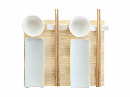 Sushi Set DKD Home Decor Bamboo Stoneware White Natural Oriental 28,5 x 19,5 x 3,3 cm (9 Pieces) (28,5 x 19,5 x 3,3 cm) For Cheap