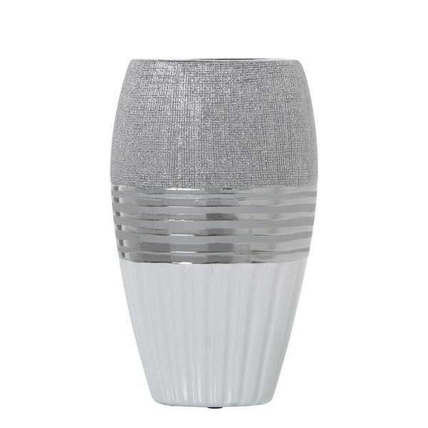 Vase Alexandra House Living White Silver Ceramic 14 x 9 x 24 cm For Sale