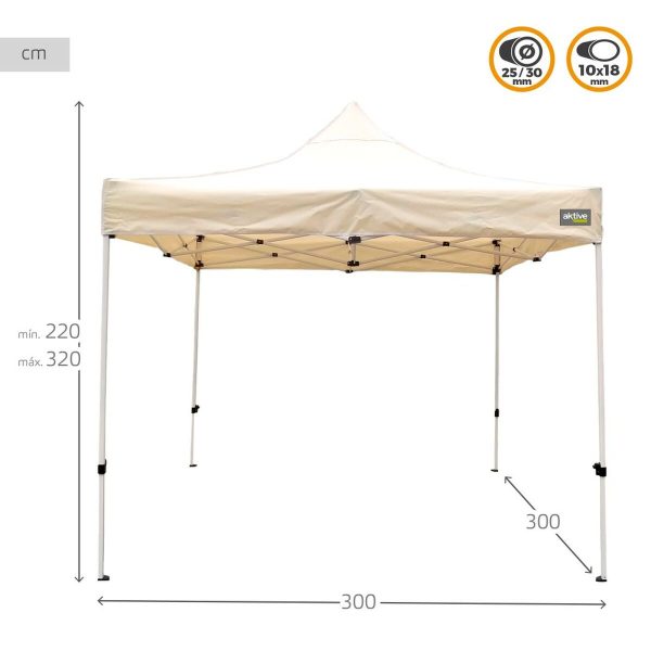 Gazebo Aktive Foldable Adjustable height Steel Polyester 420D Oxford Cream 300 x 320 x 300 cm Fashion