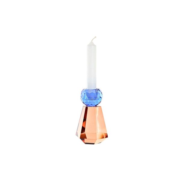 Candleholder DKD Home Decor Blue Amber Bicoloured Crystal 7 x 7 x 12 cm Online