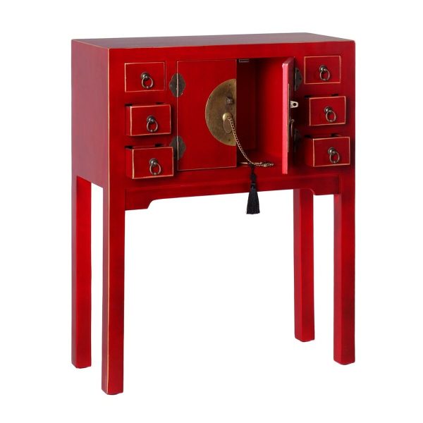 Console ORIENTE Iron MDF Wood Red Golden 63 x 26 x 80 cm Hot on Sale