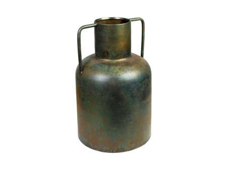 Vase Romimex Antique Brown Metal 23 x 36 x 23 cm With handles For Discount