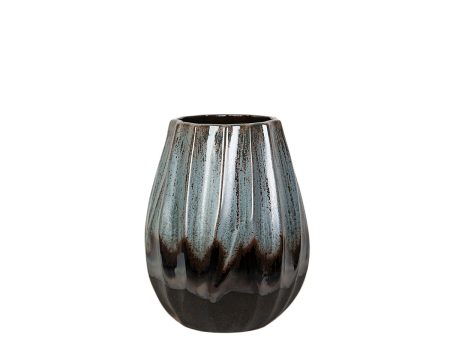 Vase Romimex Blue Black Ceramic 17 x 21 x 17 cm For Sale