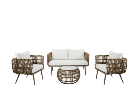 Table Set with 3 Armchairs DKD Home Decor synthetic rattan Aluminium (144 x 67 x 74 cm) Online Hot Sale