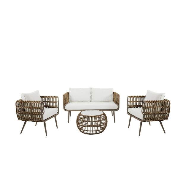 Table Set with 3 Armchairs DKD Home Decor synthetic rattan Aluminium (144 x 67 x 74 cm) Online Hot Sale