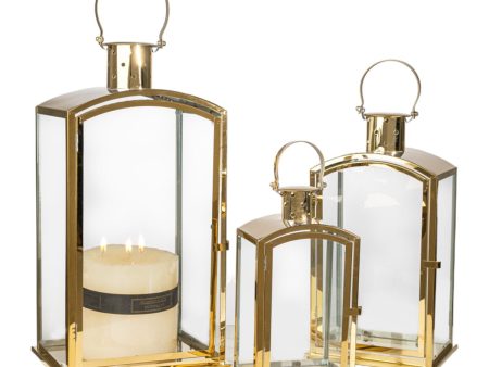 Lantern set Romimex Golden Metal Glass 24 x 54 x 20 cm 3 Pieces Online Sale