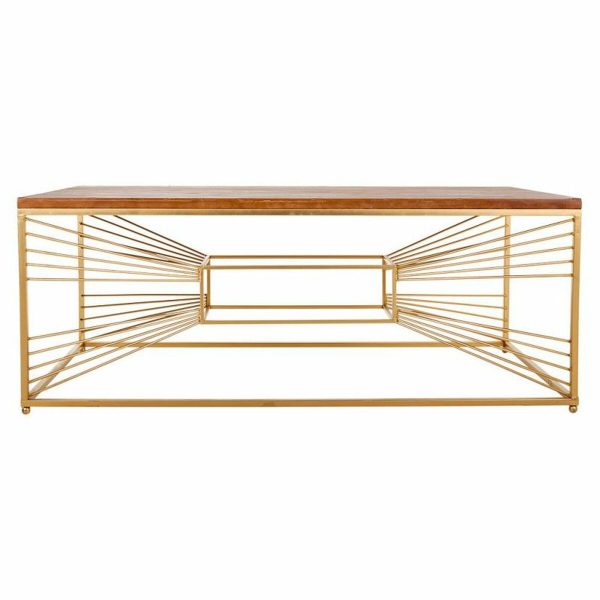 Centre Table Alexandra House Living Gold Natural Iron Fir wood MDF Wood 70 x 50 x 130 cm For Cheap