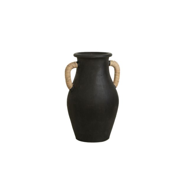 Vase Romimex Black Ceramic Rattan 20 x 40 x 20 cm With handles Supply