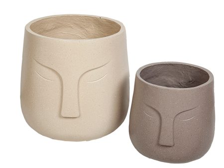 Set of Planters Romimex Beige Ceramic Face (2 Pieces) Cheap